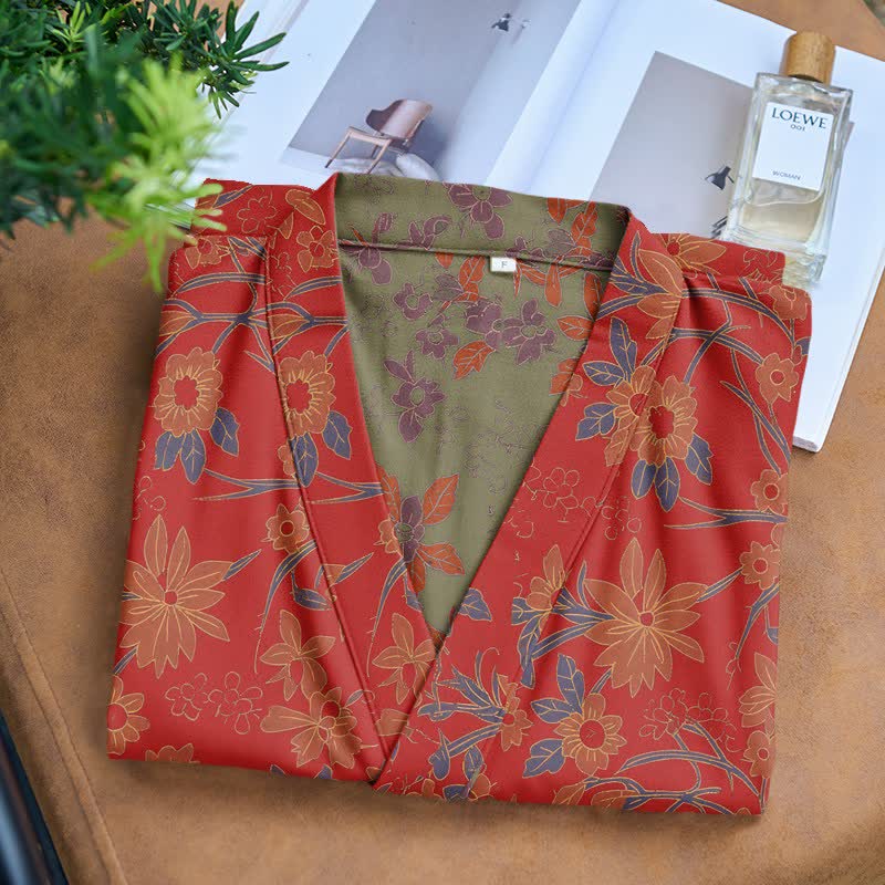 Accappatoio vintage in cotone jacquard con motivo floreale rustico - image 3