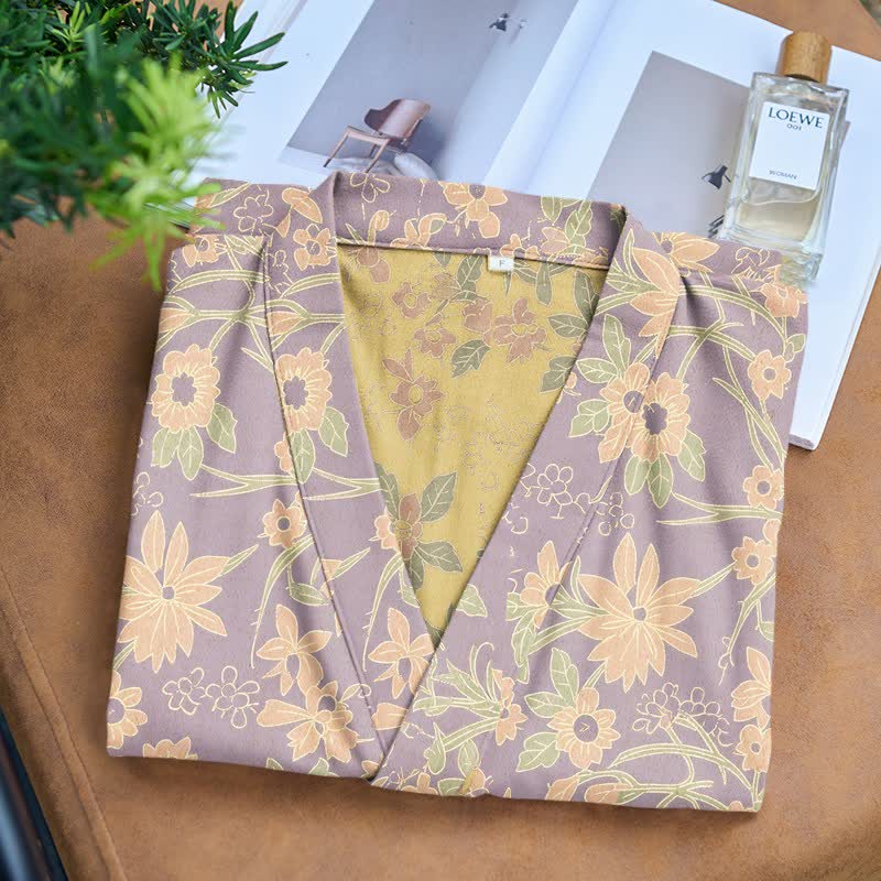 Accappatoio vintage in cotone jacquard con motivo floreale rustico - image 17