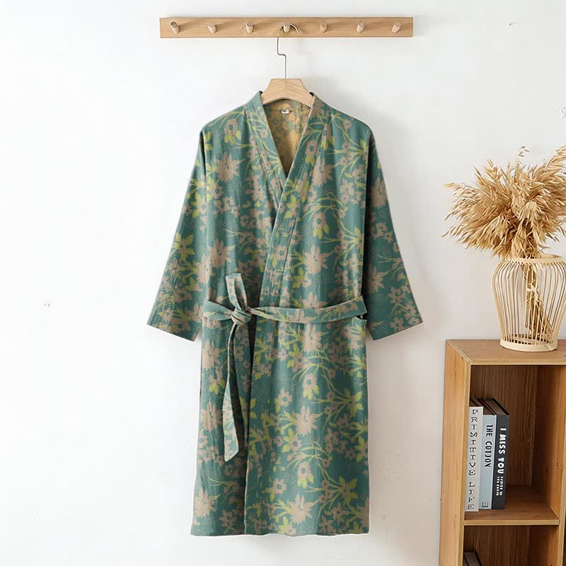 Accappatoio vintage in cotone jacquard con motivo floreale rustico - image 9