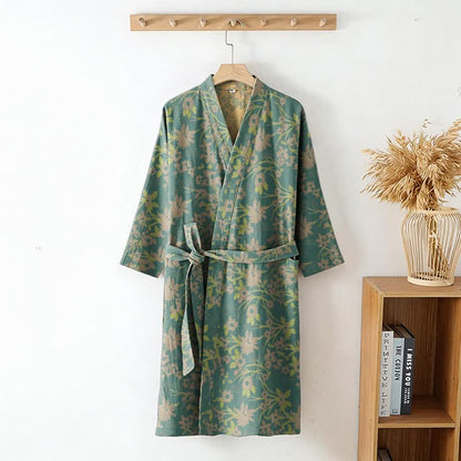 Accappatoio vintage in cotone jacquard con motivo floreale rustico - image 9