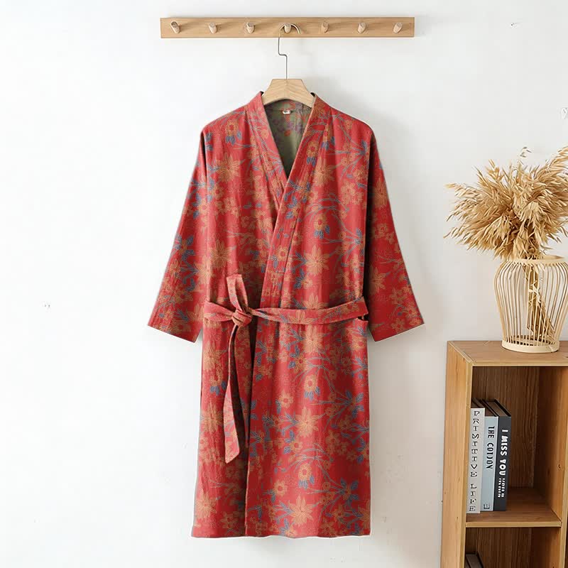 Accappatoio vintage in cotone jacquard con motivo floreale rustico - image 2