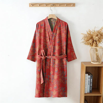 Accappatoio vintage in cotone jacquard con motivo floreale rustico - image 2
