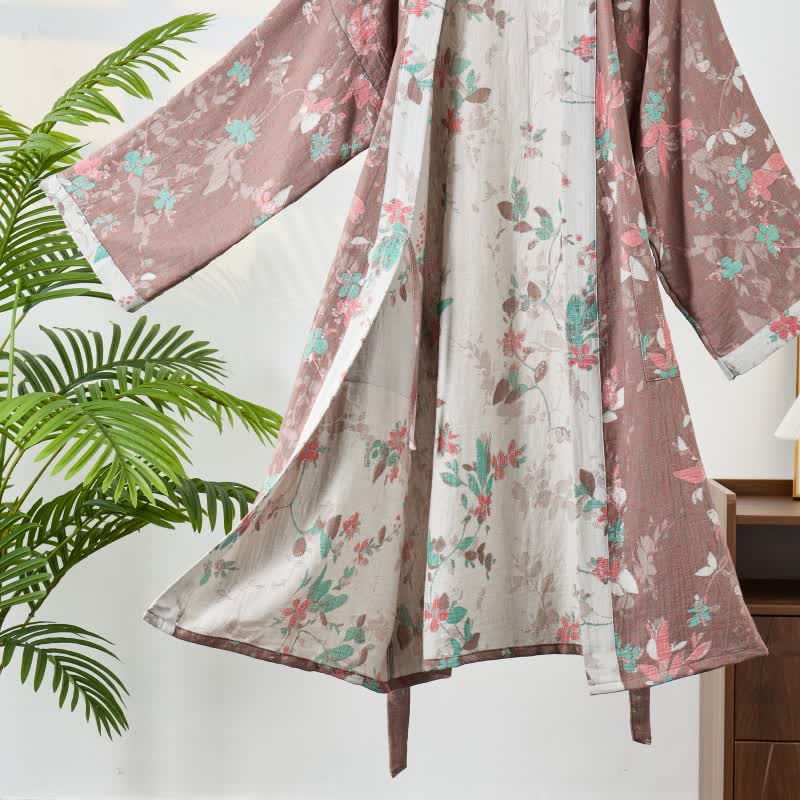 Kimono vintage in garza di cotone floreale - image 3
