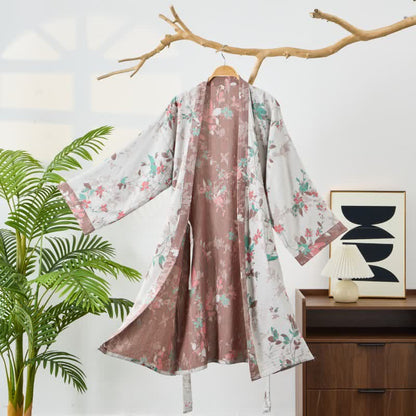 Kimono vintage in garza di cotone floreale - Grigio - L - image 7