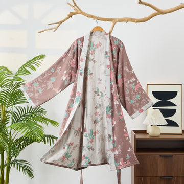 Kimono vintage in garza di cotone floreale - Marrone - L - image 0