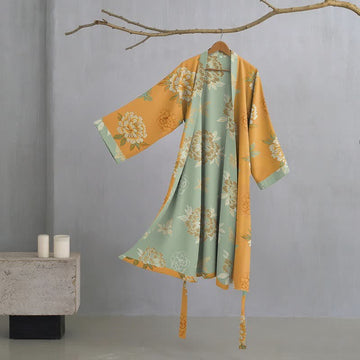 Kimono in garza di cotone color peonia gialla - Giallo - XL - image 0