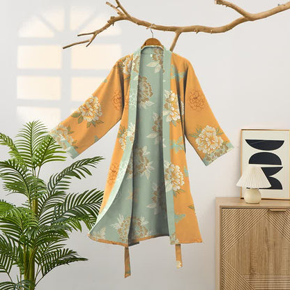 Kimono in garza di cotone color peonia gialla - image 1
