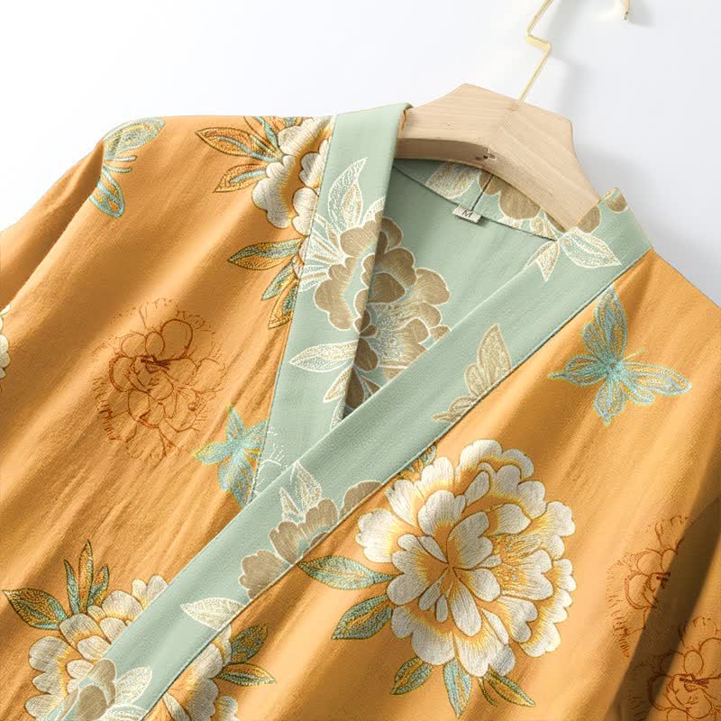 Kimono in garza di cotone color peonia gialla - image 4
