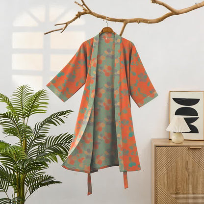 Kimono in garza di cotone con motivo floreale artistico - image 1