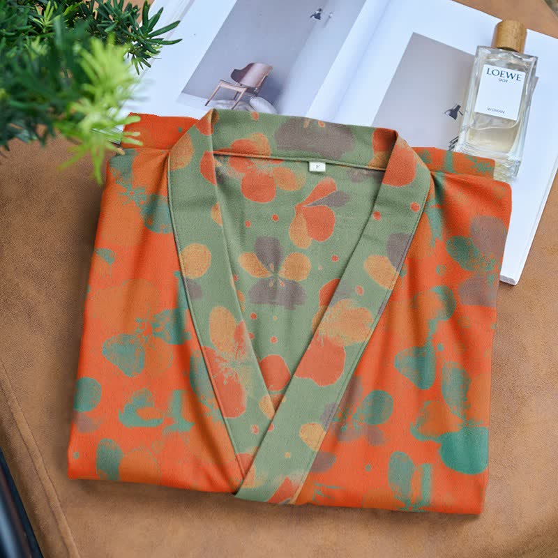 Kimono in garza di cotone con motivo floreale artistico - image 3