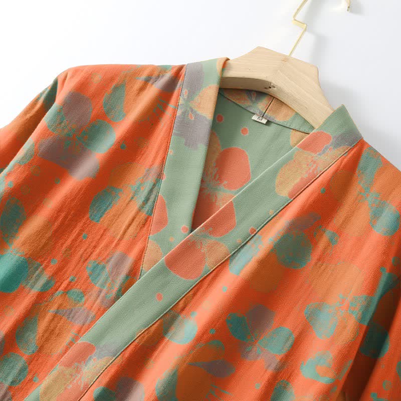 Kimono in garza di cotone con motivo floreale artistico - image 4