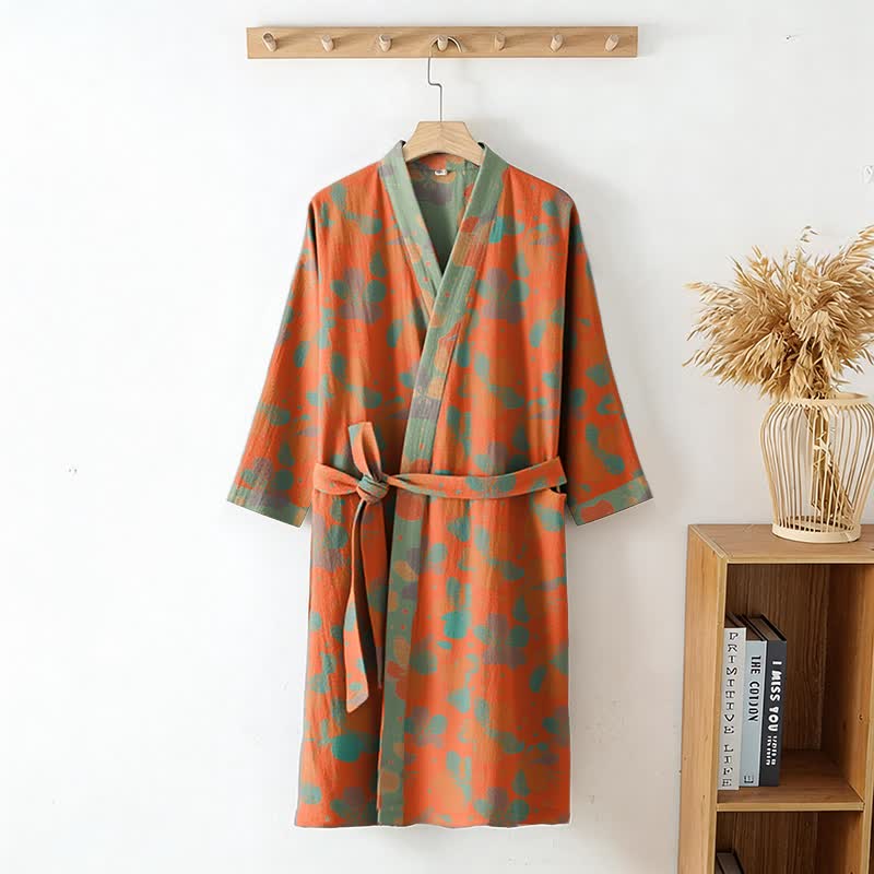 Kimono in garza di cotone con motivo floreale artistico - image 2