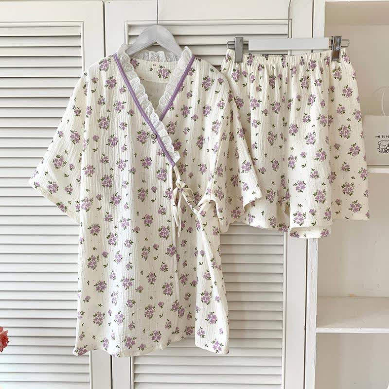 Pigiama in cotone con kimono floreale Refresh - image 0