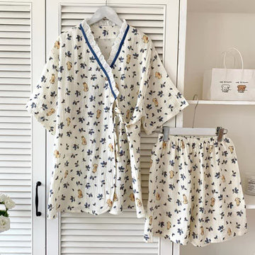 Pigiama in cotone con kimono a forma di coniglietto floreale Refresh - image 0