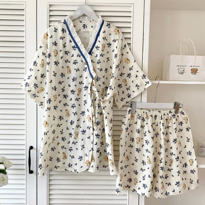 Pigiama in cotone con kimono a forma di coniglietto floreale Refresh - image 0
