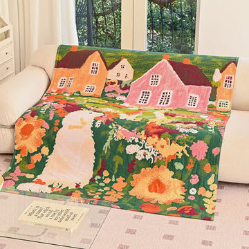 Affascinante coperta di cotone a tema villaggio primaverile - 150cm x 200cm - image 0