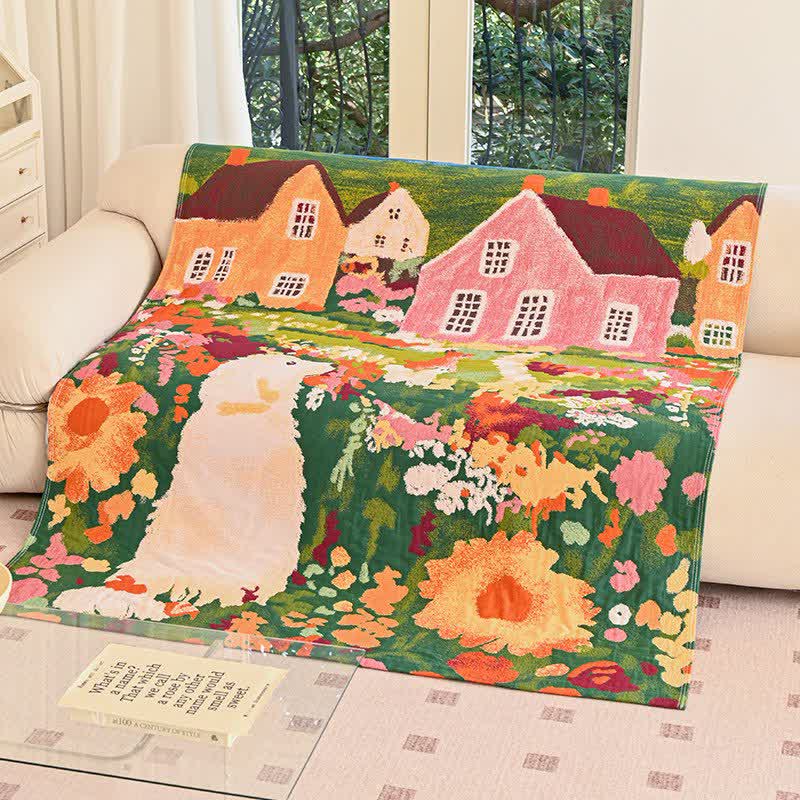 Affascinante coperta di cotone a tema villaggio primaverile - 150cm x 200cm - image 0