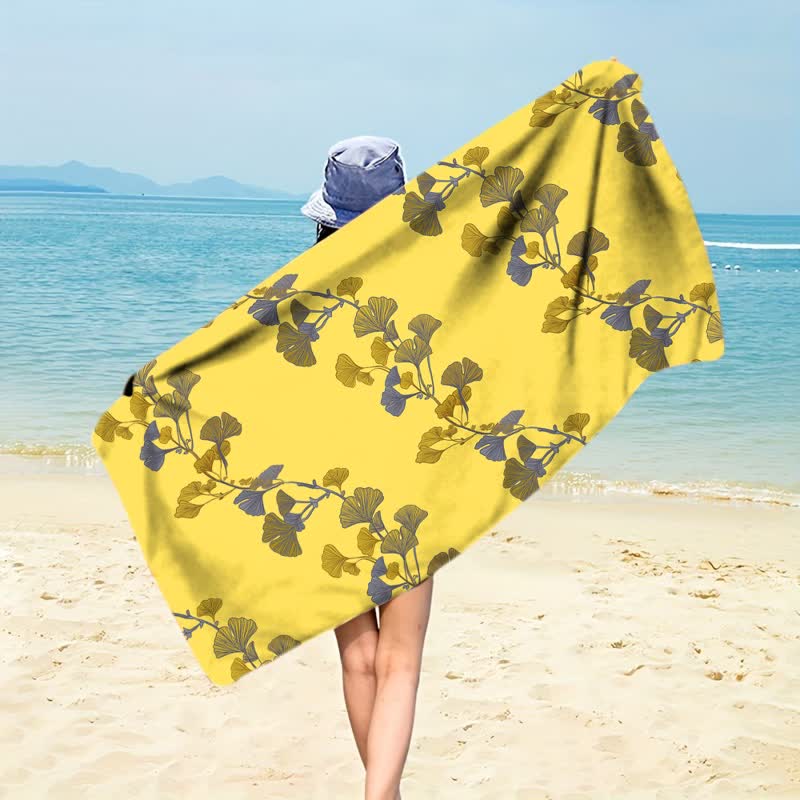 Telo mare con foglie di Ginkgo naturale - Giallo - 150cm x 70cm - image 12
