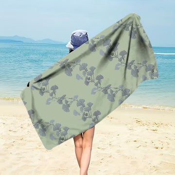 Telo mare con foglie di Ginkgo naturale - Verde - 150cm x 70cm - image 0