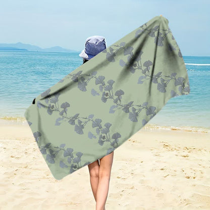 Telo mare con foglie di Ginkgo naturale - Verde - 150cm x 70cm - image 0