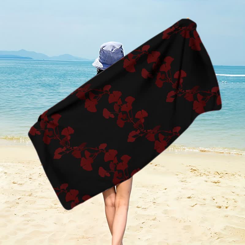Telo mare con foglie di Ginkgo naturale - Nero - 150cm x 70cm - image 20