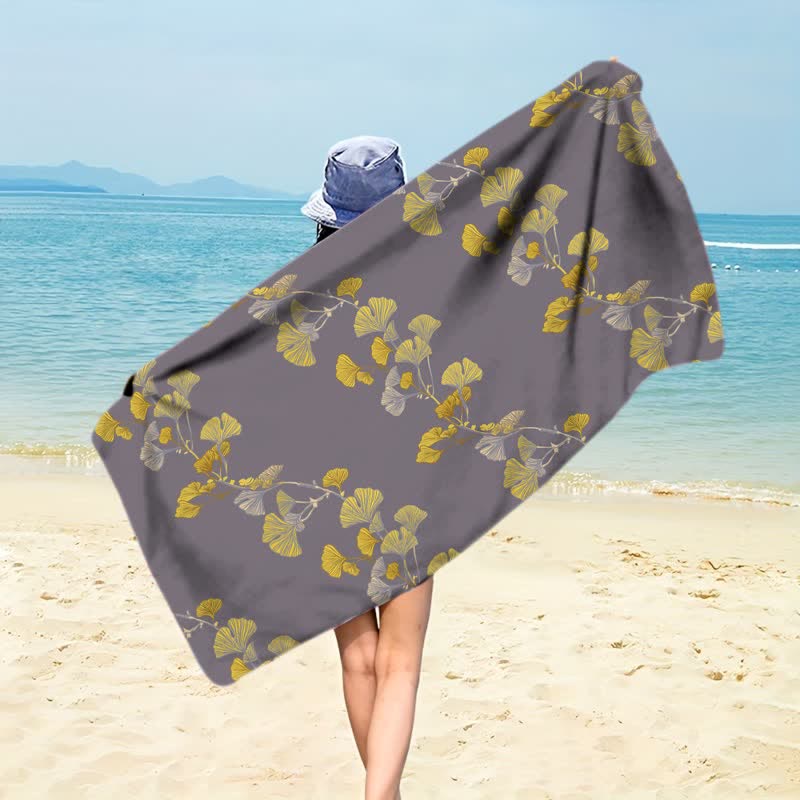 Telo mare con foglie di Ginkgo naturale - Grigio scuro - 150cm x 70cm - image 8