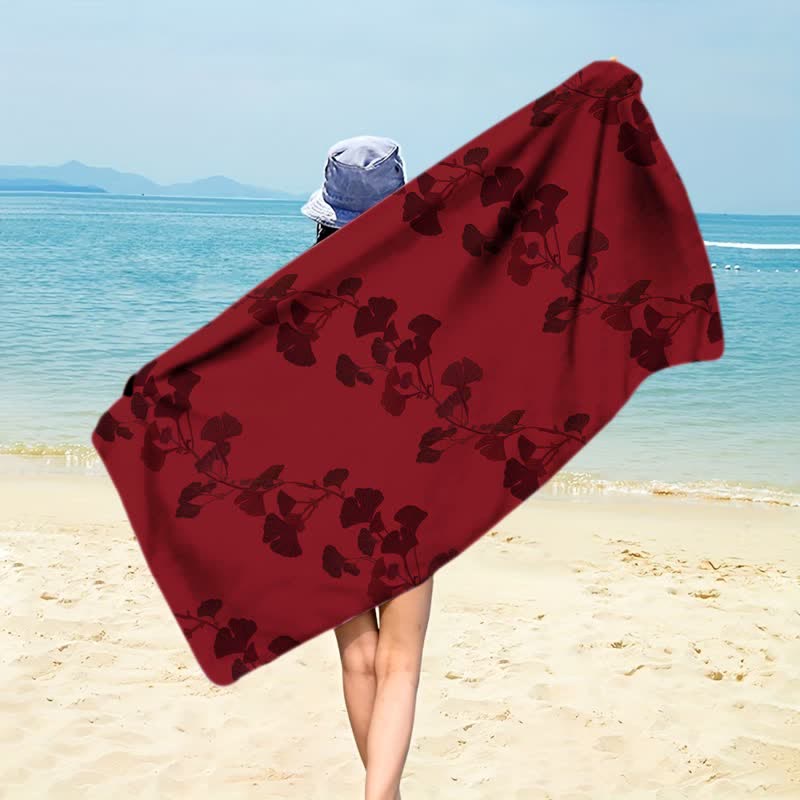 Telo mare con foglie di Ginkgo naturale - Rosso - 150cm x 70cm - image 16