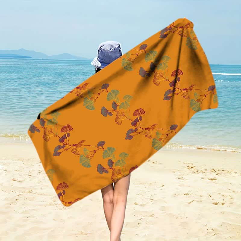 Telo mare con foglie di Ginkgo naturale - Arancia - 150cm x 70cm - image 28