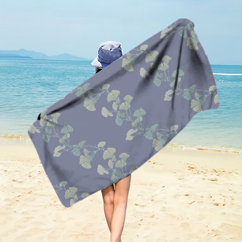Telo mare con foglie di Ginkgo naturale - Blu - 150cm x 70cm - image 4