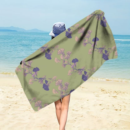 Telo mare con foglie di Ginkgo naturale - Viola e verde - 150cm x 70cm - image 36