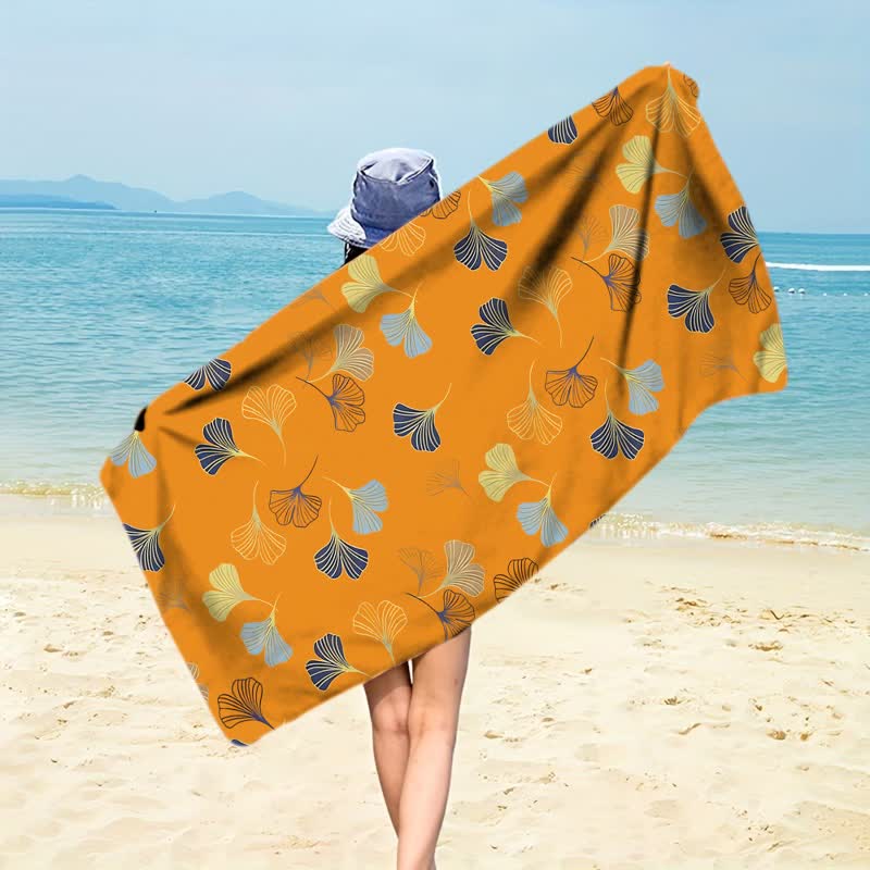Elegante telo mare con foglie di ginkgo - Arancia - 150cm x 70cm - image 5