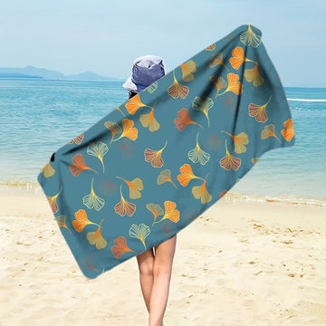 Elegante telo mare con foglie di ginkgo - Blu - 150cm x 70cm - image 0