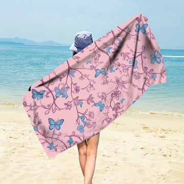 Telo mare con motivo floreale e farfalle in stile country - Rosa - 150cm x 70cm - image 0