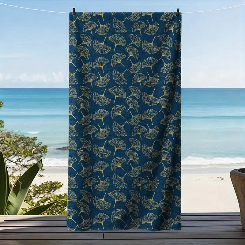 Telo mare con disegno a linee di foglie di Ginkgo - image 3