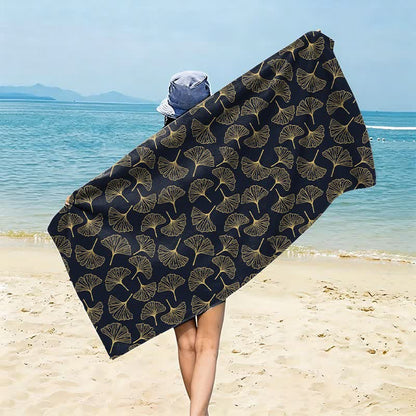 Telo mare con disegno a linee di foglie di Ginkgo - Nero - 150cm x 70cm - image 4