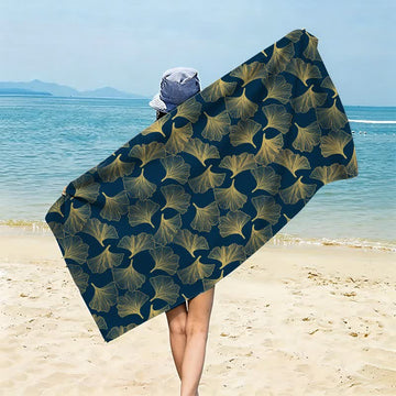 Telo mare con disegno artistico a linee di Ginkgo - Blu navy - 150cm x 70cm - image 0