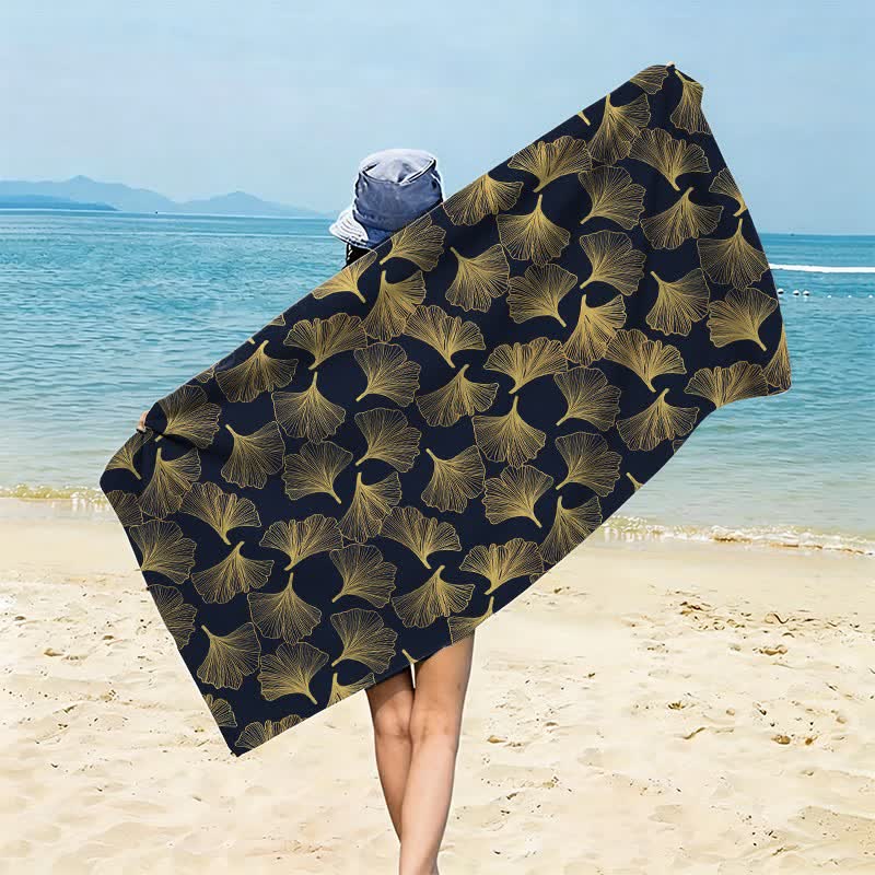 Telo mare con disegno artistico a linee di Ginkgo - Nero - 150cm x 70cm - image 8