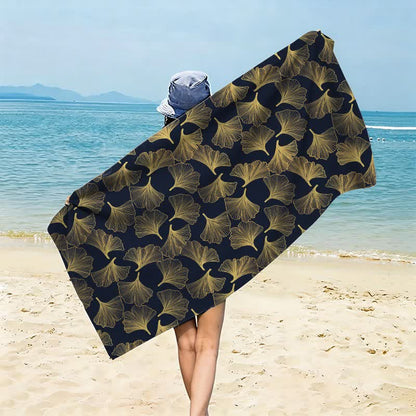 Telo mare con disegno artistico a linee di Ginkgo - Nero - 150cm x 70cm - image 8