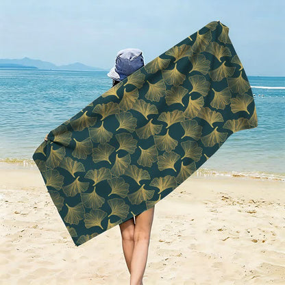 Telo mare con disegno artistico a linee di Ginkgo - Verde - 150cm x 70cm - image 12