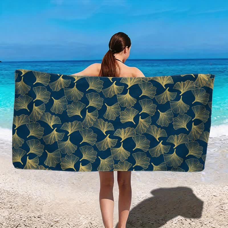 Telo mare con disegno artistico a linee di Ginkgo - image 2