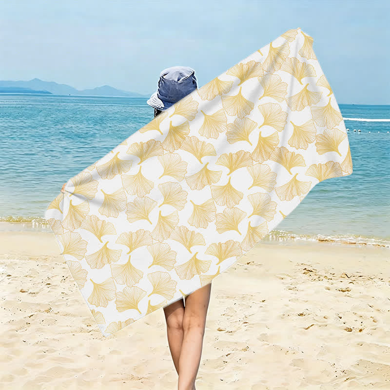 Telo mare con disegno artistico a linee di Ginkgo - Bianco - 150cm x 70cm - image 4
