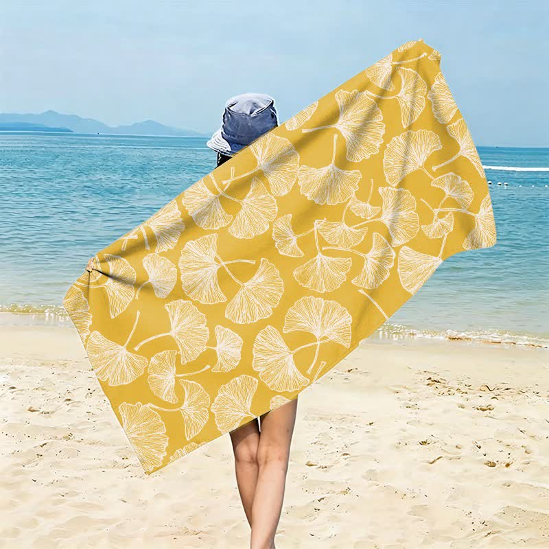 Telo mare rustico con Ginkgo Biloba - Giallo - 150cm x 70cm - image 4