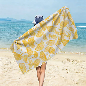 Telo mare rustico con Ginkgo Biloba - Bianco - 150cm x 70cm - image 0