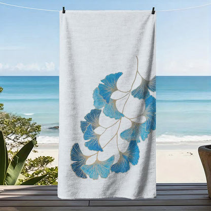 Elegante telo mare con foglie di ginkgo blu. - image 3