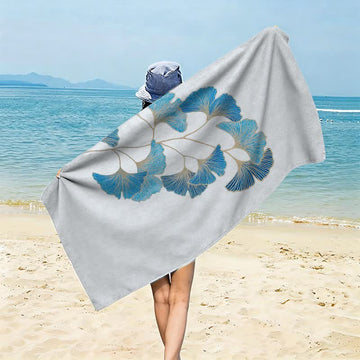 Elegante telo mare con foglie di ginkgo blu. - Grigio Blu - 150cm x 70cm - image 0