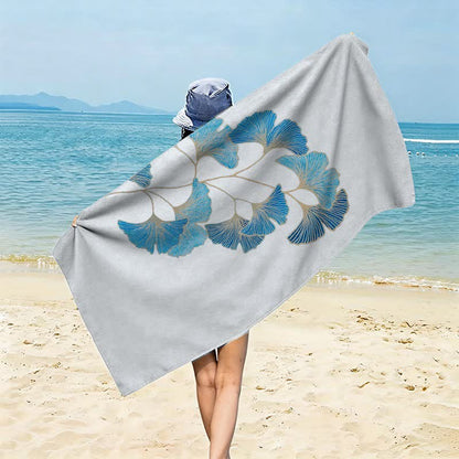 Elegante telo mare con foglie di ginkgo blu. - Grigio Blu - 150cm x 70cm - image 0