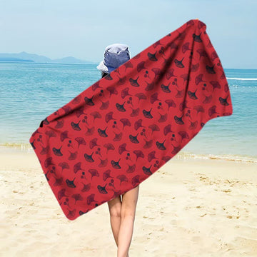 Telo mare botanico con foglie di ginkgo - Rosso scuro - 150cm x 70cm - image 0