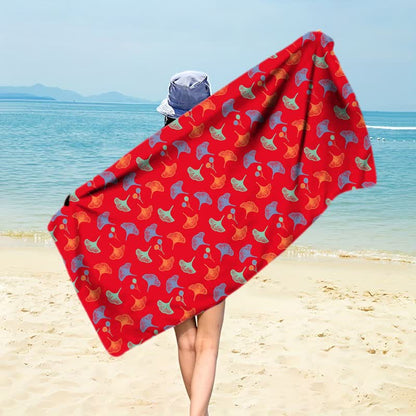 Telo mare botanico con foglie di ginkgo - Rosso - 150cm x 70cm - image 8