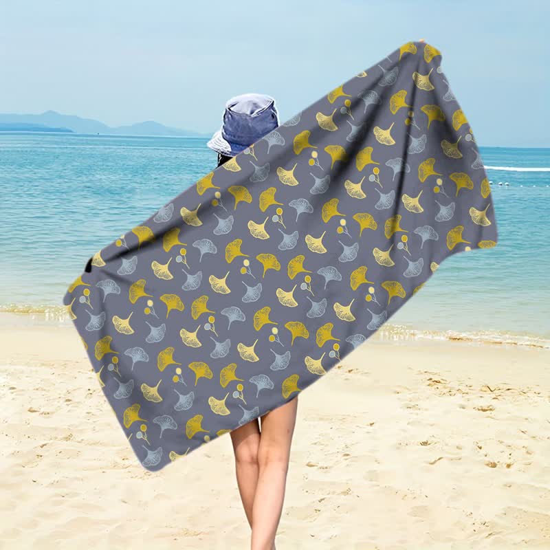Telo mare botanico con foglie di ginkgo - Grigio - 150cm x 70cm - image 12