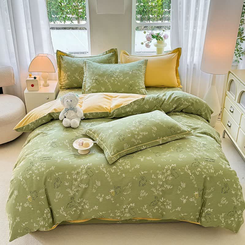 Set di biancheria da letto in cotone spazzolato con motivo coniglietto e foglia - image 1